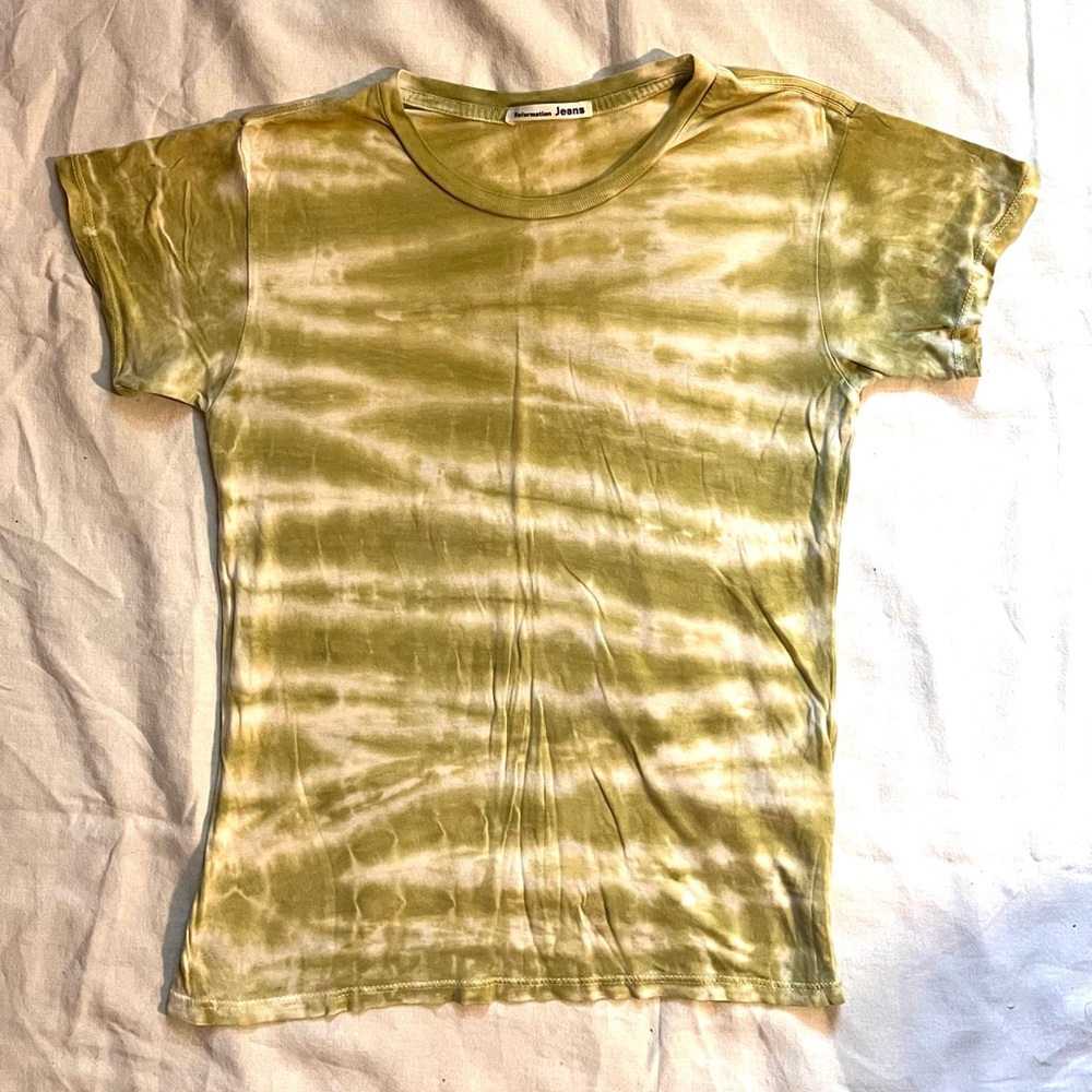Reformation Tie-Dyed Olive Green T-Shirt Size Small